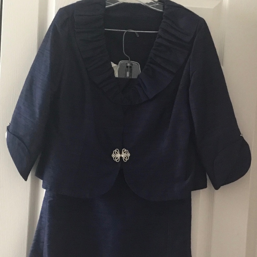 Dupioni Silk Fabric Two Piece Custom Made Dressy Skirt and Jacket Dress